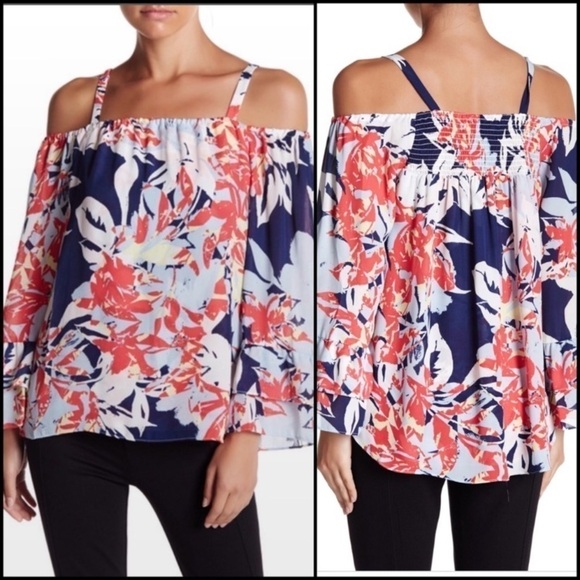 Parker Floral Cold Shoulder Gardenia Blouse Top - Picture 1 of 13
